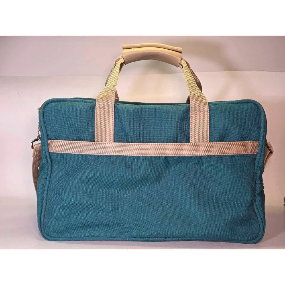 BOYT Duffle Bag Green Canvas Tan Leather Travel Carry On‎ Made In USA Iowa